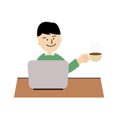 パソコン作業　休憩　男性