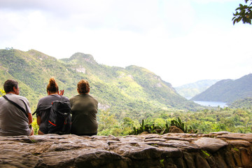group of people on the mountain