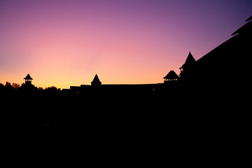 Castle dark silhouettes at the beautiful sunset
