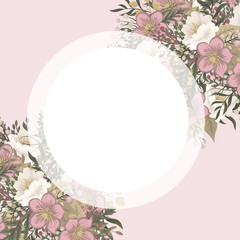 Pink floral background - flower circle frame