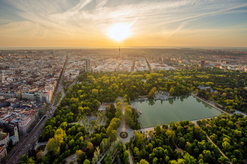 Aerial view of Madrid at sunrise