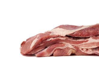 stack of pork raw meat, tenderloin with layers of fat isolated on a white background