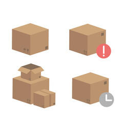 Collection of carton box icons isolated on white background. Flat vector illustration. 