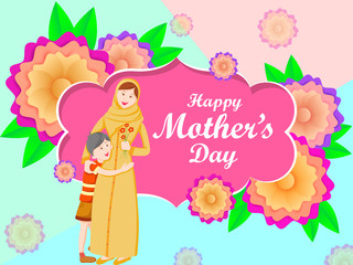 Obraz na płótnie Canvas vector illustration of Happy Mother's Day greetings background with mother and kid showing love and affection relationship