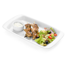 barbecue with salad on a white background