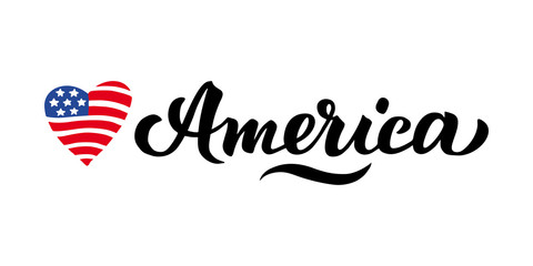 America and the American flag in Heart. Patriotic Poster 4th of july on the day of remembrance, the fourth of July Great print for clothes, t shirt design. Postcard Independence Day