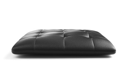 Royal black leather pillow. 3D render illustration isolated on white background