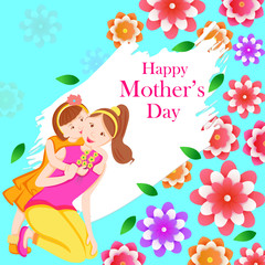vector illustration of Happy Mother's Day greetings background with mother and kid showing love and affection relationship