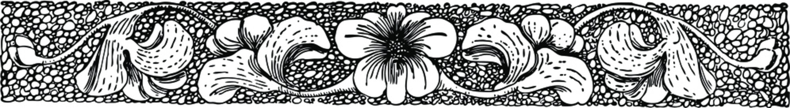 Floral Design Vintage Engraved line art drawing black and white Illustration