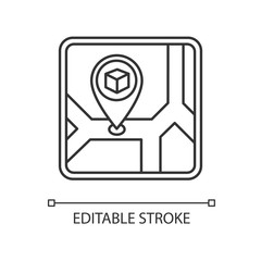 Storage place pixel perfect linear icon. Warehouse location, storehouse building address. Thin line customizable illustration. Contour symbol. Vector isolated outline drawing. Editable stroke