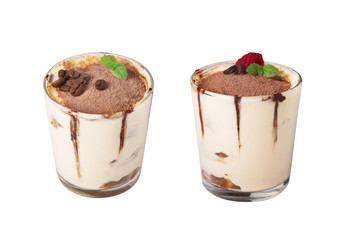 tiramisu in a glass isolated on a white background