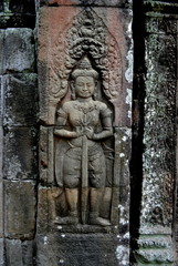 Fototapeta na wymiar Ancient buddhist stone carving at Angkor Wat Cambodia