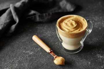 dalgona coffee macau coffee on a dark background