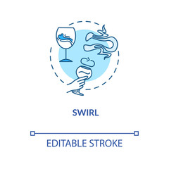 Swirl concept icon. Wine degustation tips, winetasting advice idea thin line illustration. Swirling wineglass to increase drink aroma. Vector isolated outline RGB color drawing. Editable stroke