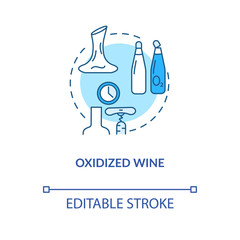Oxidized wine concept icon. Alcohol drink flaws indication, winetasting idea thin line illustration. Heat damage, oxygen exposure signs. Vector isolated outline RGB color drawing. Editable stroke