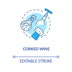 Corked wine concept icon. Vintage alcohol drinks degustation, winetasting idea thin line illustration. Closed bottle and corkscrew vector isolated outline RGB color drawing. Editable stroke