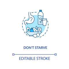 Dont starve concept icon. Wine tasting advice idea thin line illustration. Avoiding getting drunk, drinking water between degustations. Vector isolated outline RGB color drawing. Editable stroke