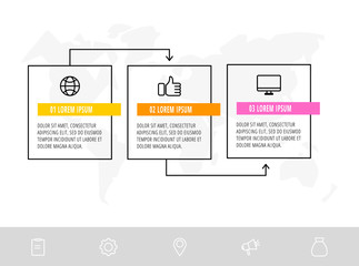 Timeline creative design linear infographics template. Business vector illustration with 3 options, arrows. Can be used for diagrams, presentations, workflow layout, flow chart