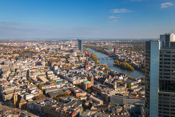 Obraz premium Aerial panorama cityscape of Frankfurt am Main, Germany.