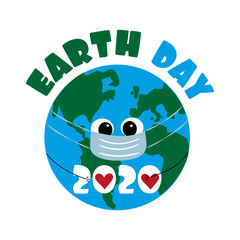 Earth Day 2020 text with Earth Planet in mask. Good for poster, banner, textile print.