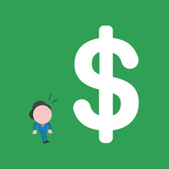 Vector illustration concept of surprised businessman character looking big dollar symbol.
