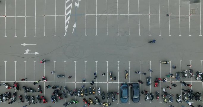 Party motorcyclists in the parking lot
