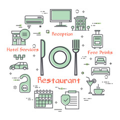 Vector hotel service square concept - restaurant in the hotel