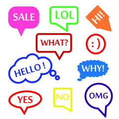 Speech bubble icon set with text. Vector illustration
