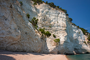 The white cliffs overlooking the Gargano sea in Puglia, Italy.