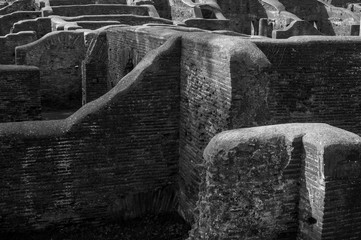 Ostia antica, Roma, in bianco e nero, patrimonio dell'umanità dell'Unesco
