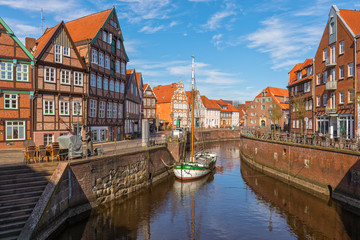 Old harbor at the old town of Stade, Germany - obrazy, fototapety, plakaty