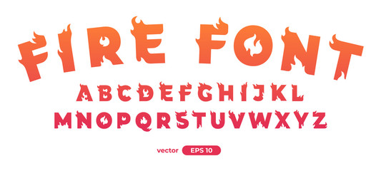 Fire alphabet. Burning letters. Flat style vector illustration. Font set isolated on a white background. Cartoon simple modern design. © Ihor