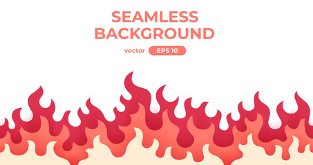 Seamless fire, flame frame border. Flat style vector illustration. Flame, fire, torch, campfire. Cute cartoon design. Red, orange and yellow colors. Realistic template.