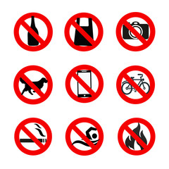 Set of Signs for Different Prohibited Activities