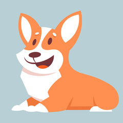 Corgi dog sitting. Cute pet in cartoon style.