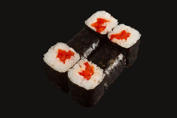 Japanese food: Set of salmon sushi and rolls with salmon and eel