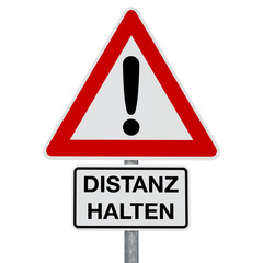 Caution - DISTANZ HALTEN - German text - digitally generated image - clipping path included
