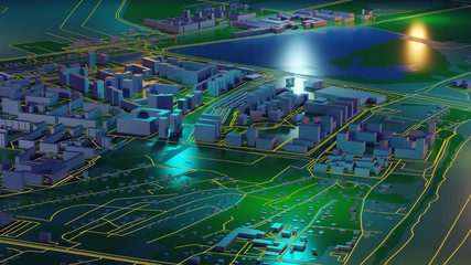 3D image render, Aerial view of cityscape background. 3d rendering.