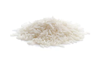 Fototapeten Dry white jasmine rice in on a white background © supamas