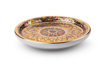 Benjarong plate is a traditional art in Thailand on white background.