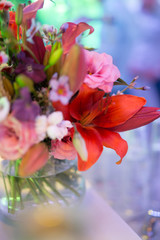 Fototapeta na wymiar wedding flower arrangement in shades of pink, white and red