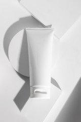 beauty treatment medical skincare cosmetic lotion cream serum mockup bottle packaging product on white decor background in healthcare pharmaceutical medicine