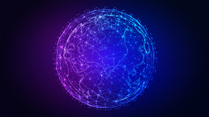 Connection lines Around Earth Globe. Background with Light Effect. Global International Connectivity Background. 3D illustration.