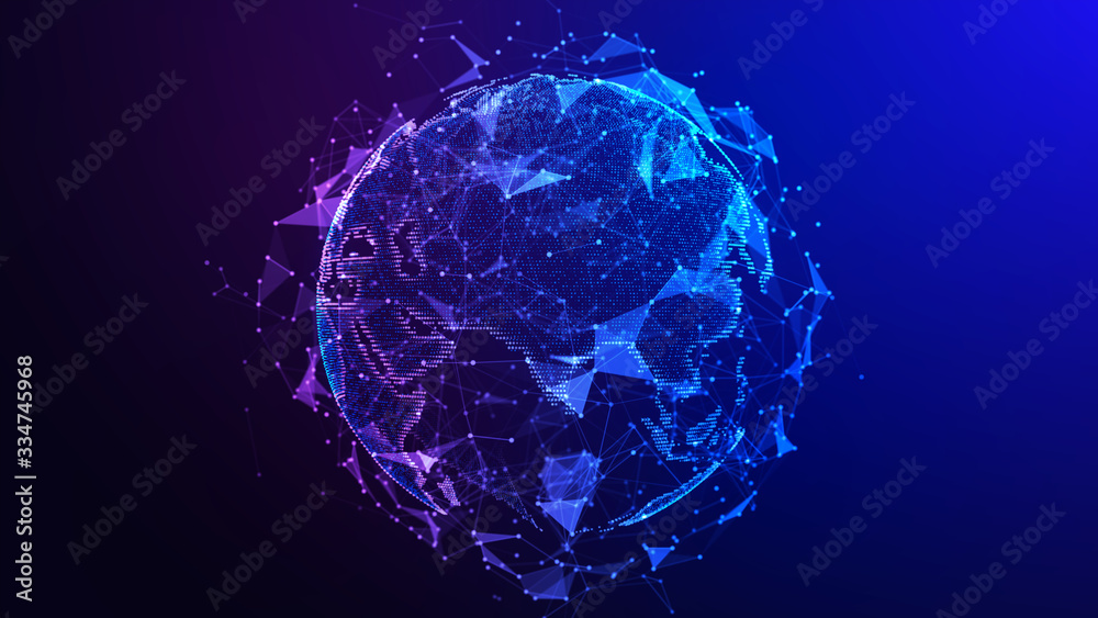 Wall mural global network connection. concept background with planet earth. internet and technology. blue backg