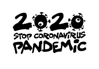 Sign caution coronavirus. Stop coronavirus. Pandemic medical concept with dangerous cells. Vector illustration