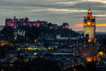 Edinburgh city skyline and castle at night, Scotland