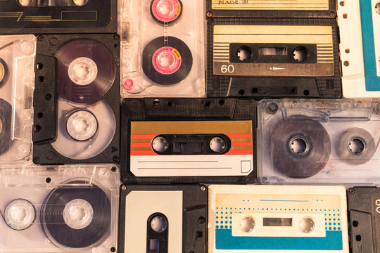 retro cassette collection. top view