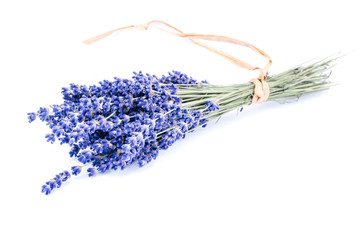 Blue dried lavender isolated on white background