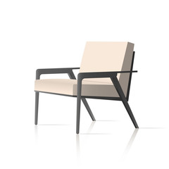 White armchair with metallic black legs. Realistic vector armchair in the loft style. Separately on a white background. Interior design element.