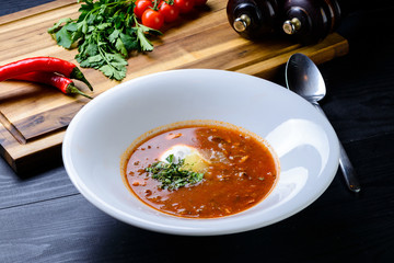 Solyanka soup close-up